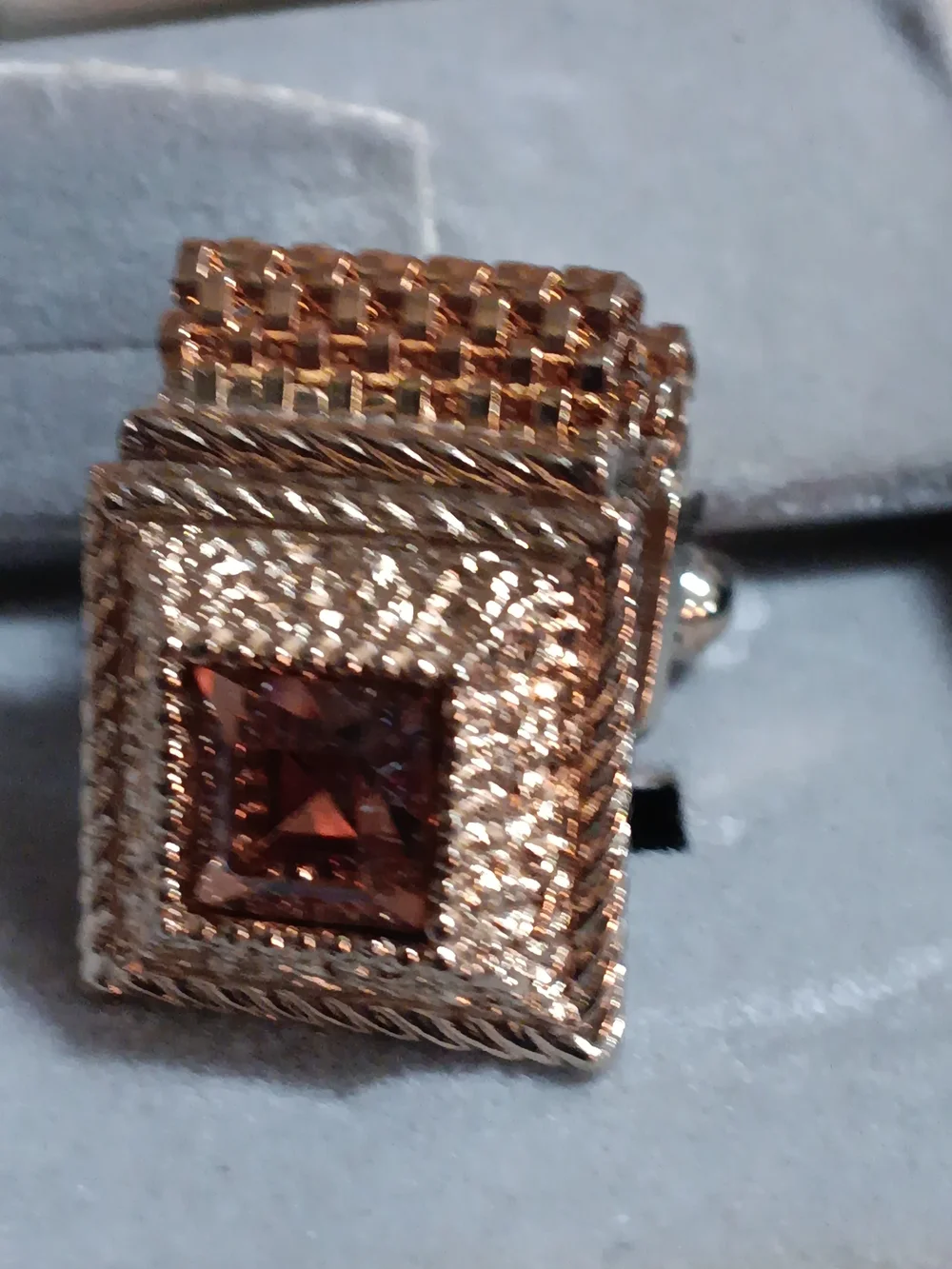 Swank Gold Tone Brown Stone Cufflinks In Original Box